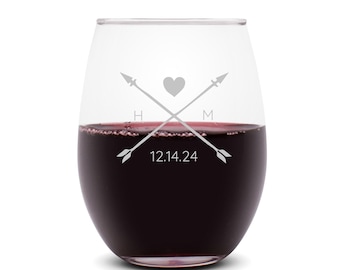Etched Stemless Wine Glasses: Personalized Wedding Favor, 12 oz