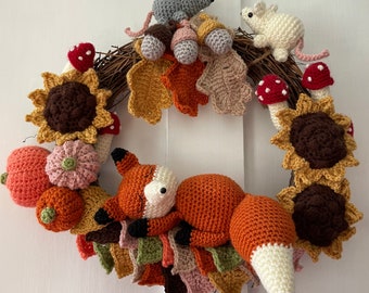 Crochet sleeping fox wreath