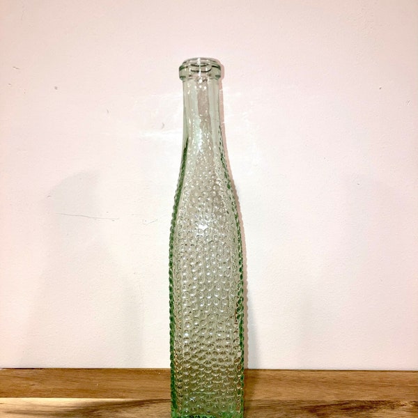 Vintage Green Glass Bottle with Hobnail Design