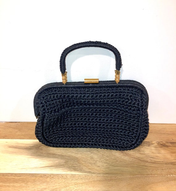 Vintage Black Italian Crocheted Hand Bag