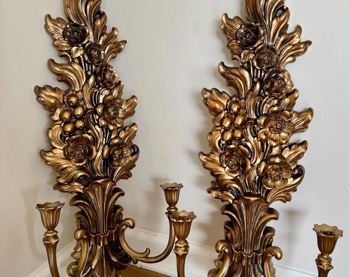 Vintage Pair of Home Interior Syroco Double Arm Gold Candle Resin ...