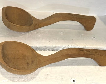 Antique Primitive Vintage Large Wooden Spoons/Ladles (set of 2) made in Finland.