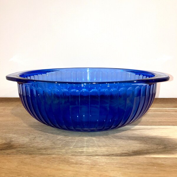 Vintage Pyrex Cobalt Blue 2 Quart Ribbed Glass Bowl