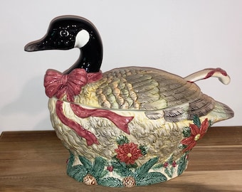 Vintage Canadian Holiday Goose Tureen w/ Ladle
