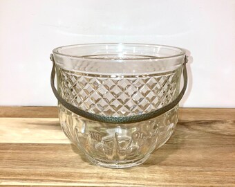 Vintage Pressed Glass Ice Bucket w/ Silver Handle