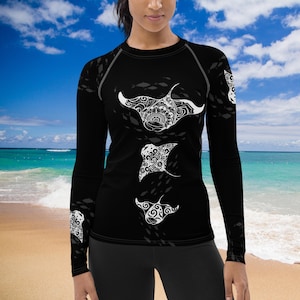 Tattoo Manta Ray-uitslagbeschermer voor dames, SPF 50+, badkleding voor dames, Rashguard, duiken, strand, cruise, meer, boot, training, watersport