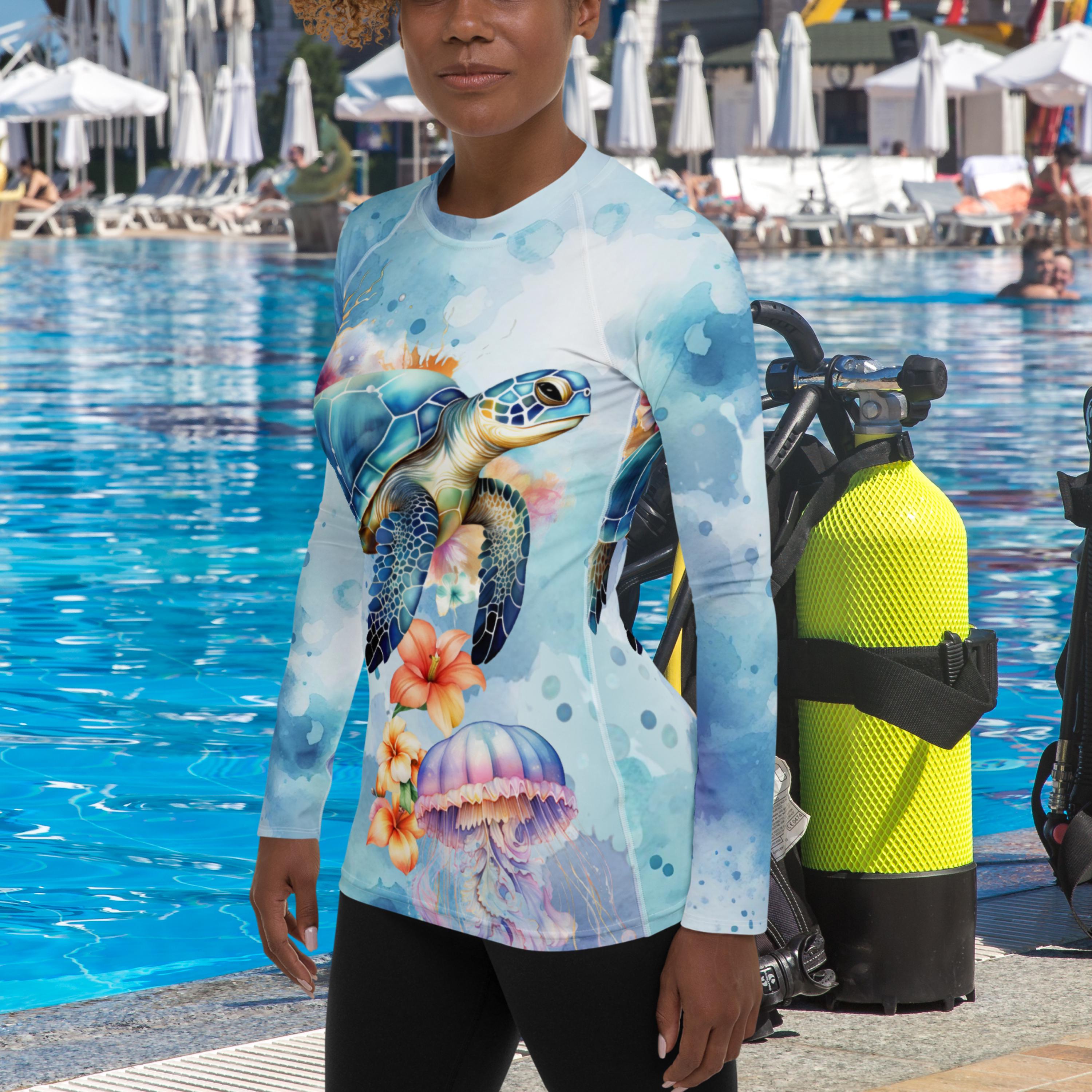Turtle Rash Guard Sea Turtles Women's Rash Guard, SPF 50+, Swimwear for Women, Rashguard ...