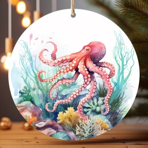 Octopus on Coral Reef, Sealife Ornament, Octopus Ornament, Coastal Decor, Scuba Lover, Ocean Life, Christmas 2023, Christmas Gift
