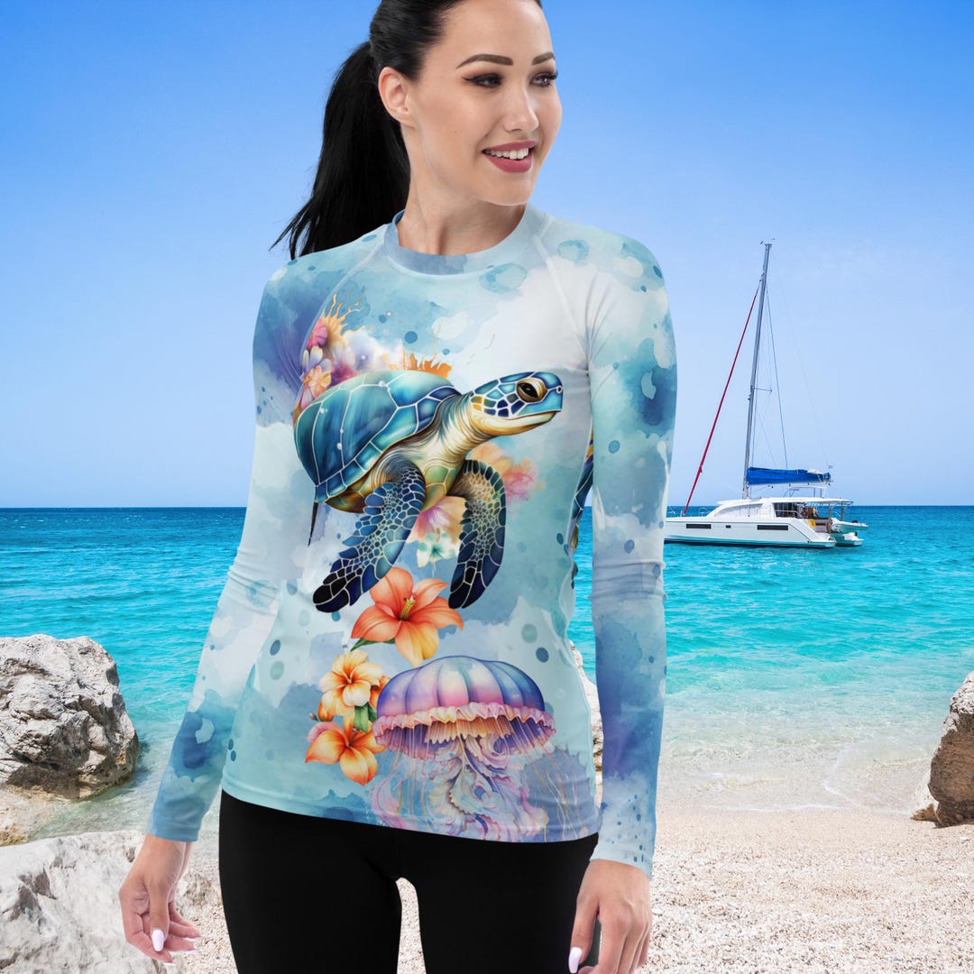 Turtle Rash Guard Sea Turtles Women's Rash Guard, SPF 50+, Swimwear for Women, Rashguard ...