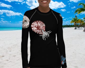 Nautilus Women's Rash Guard, SPF 50+, Swimwear for Women, Rashguard, Scuba Diving, Beach, Cruise, Lake, Boat, Workout, Water Sports
