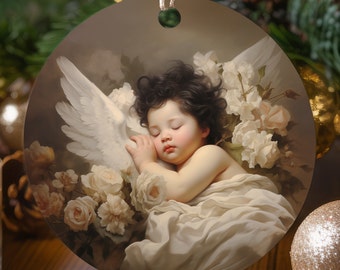 Sleeping Angel Baby Ceramic Christmas Ornament: Angel Tree Decor