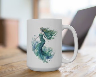 Mermaid, Vintage Camper, Mug 15oz, Coffee Cup, Hot Cocoa Mug, Coffee Mug, 15 oz coffee mug, Christmas 2023, Mermaid lover