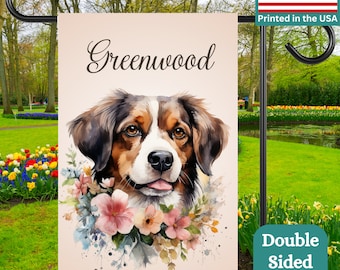 Personalized Dog in Flowers Garden Lawn Flag, Custom Mother's Day Gift for Mom Mama, Dog Mom House Banner Flag, Gift for Gardener, PetParent