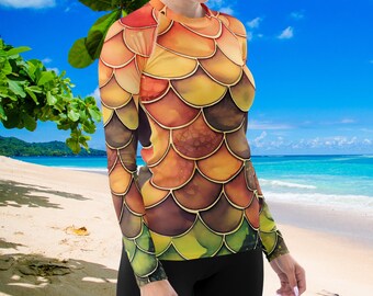 Peach Mermaid Women's Rash Guard, SPF 50+, Swimwear for Women, Rashguard, Scuba Diving, Beach, Cruise, Lake, Boat, Workout, Water Sports