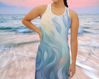 Abito canotta con schiena incrociata Blue Waves: copricostume da spiaggia da donna