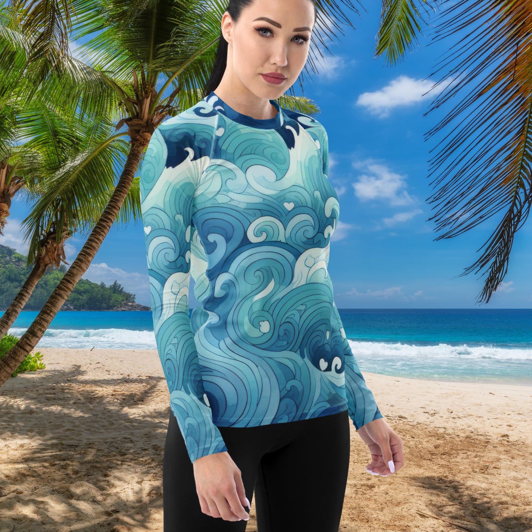 Curly Waves 2 Women's Rash Guard, SPF 50+, Swimwear for Women ...