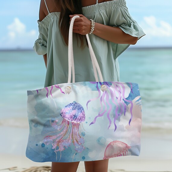 Watercolor Jellyfish Oversized Beach Tote: Cruise Vacation  display picture 3