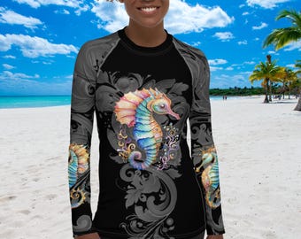 Seahorse 2 Women's Rash Guard, SPF 50+, Swimwear for Women, Rashguard, Scuba Diving, Beach, Cruise, Lake, Boat, Workout, Water Sports