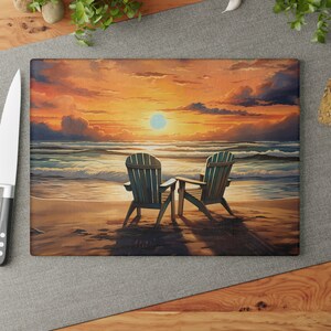 Muttertagsgeschenk Strand Sonnenuntergang Glas Schneidebrett, Weihnachtsgeschenk, Einweihungsgeschenk für Strandhaus Küstendekor für Mama