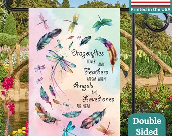 Inspirational Dragonfly Wildflower Garden Flag, Mothers Day Gift, Gift for Mom Mama Sister Gardener, Lawn Flag Dragonfly Gift House Banner
