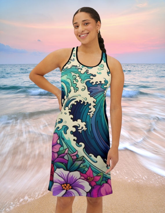 Colorful Waves 2 Women's Knee-length Racerback Tank Dress, Sundress Cover-up  for Swimwear Beachwear Sports, Comfy Tank Top T-shirt Dress - Etsy