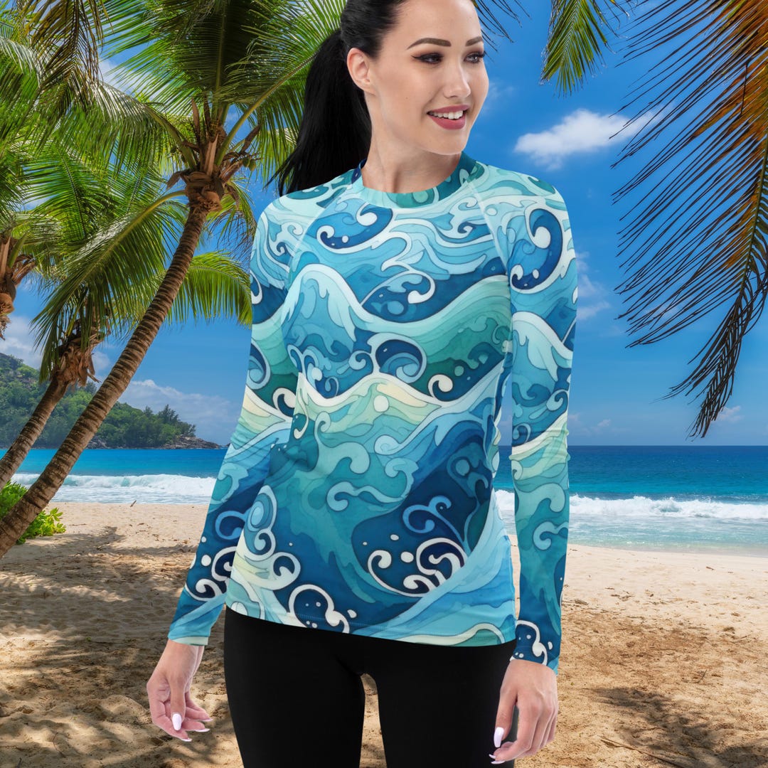 Curly Waves 1 Women's Rash Guard, SPF 50+, Swimwear for Women ...