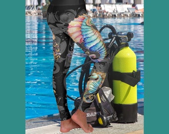 Seahorse 2 Leggings de baño para mujer para playa, crucero, lago, barco, buceo, Leggings de yoga para entrenamiento, Deportes acuáticos, Suave y elástico
