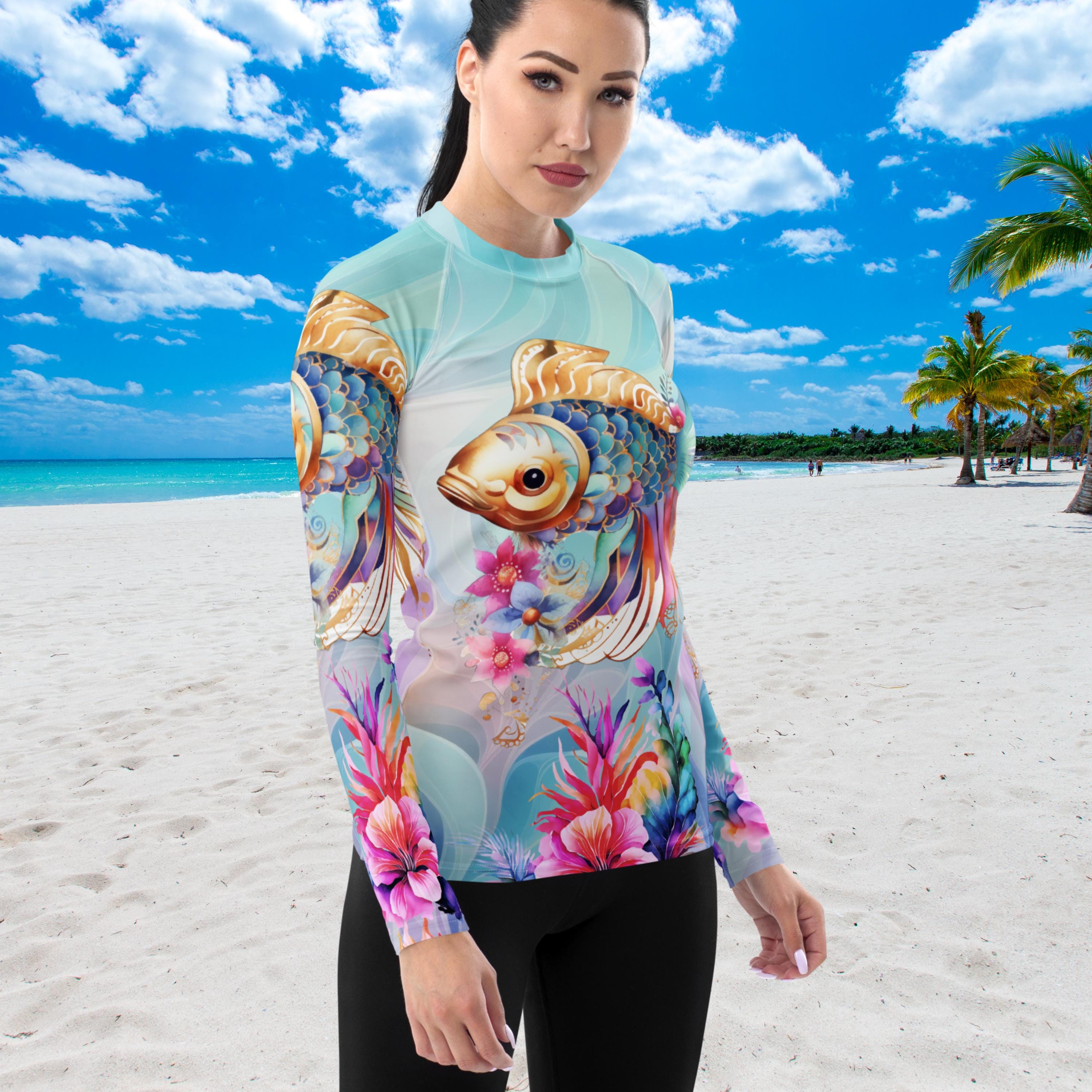Fish Pattern Rash Guard Fancy Fish 1 Women's Rash Guard, SPF 50+, Swimwear for Women, Rashguard ...