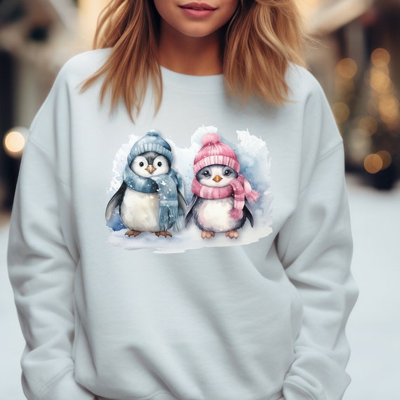 Zwei süße Pinguine, Pinguin-Paar, süße Pinguine in Schals und