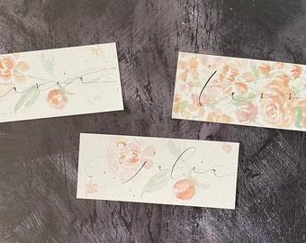 Set of 3 Bookmarks Personalized, Watercolor Calligraphy Handmade Original