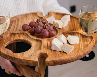 Picknickwijntafel voor wijnliefhebbercadeau, gepersonaliseerde terrastafel met wijnfleshouder, wijn personaliseren geschenken, buitenvermaak