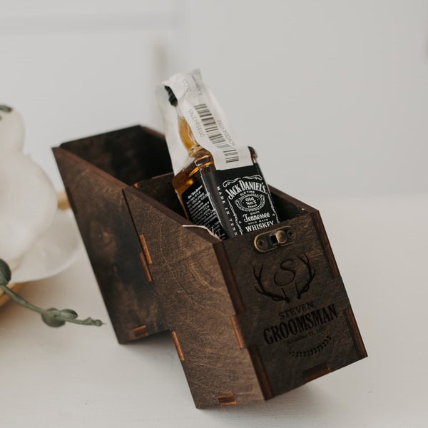 Petites bouteilles d'alcool de luxe pour garçons d'honneur, boîte à whisky personnalisée, mini boîte d'alcool, boîte-cadeau personnalisée