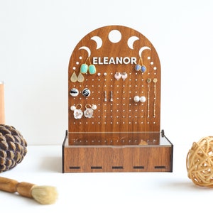 Jewelry Stand with Box, Wooden Earring Holder, Cute Earring Holder, Custom Jewelry Organizer, Earring Display, Personalized Gift For Her