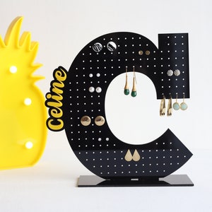 Personalized Letter Earring Holder, Earring Stand, Acrylic Jewelry Holder, Black Earring Stand, Custom Made Jewelry Stand, Black Stand