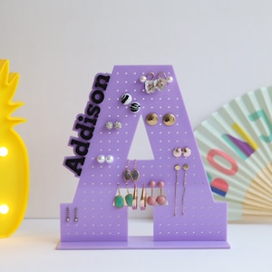 Personalized Letter Earring Holder, Earring Stand, Acrylic Jewelry Holder, Purple Earring Stand, Custom Made Jewelry Stand, Lilac Stand