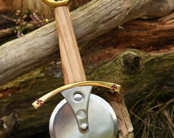 Pizzaschneider Wiegemesser Templer Schwert - Pizzamesser für Pizza und Kräuter - Mittelalter Geschenk