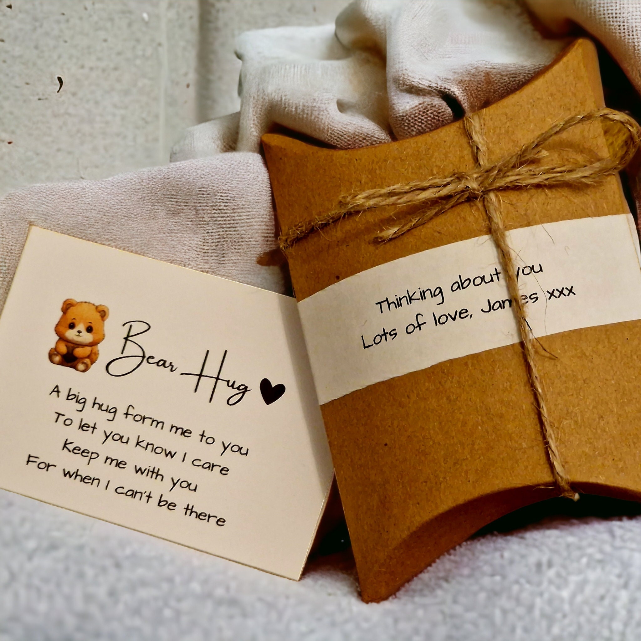 Cute Little Brown Pocket Bear Hug Missing You Gift Thinking About You