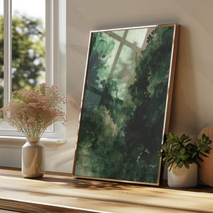 Aquarell Grünes Poster Modern – Abstraktes Green Wall Art Design in Smaragdgrün, Expressives Statement Piece Wandbild für Wohnzimmer