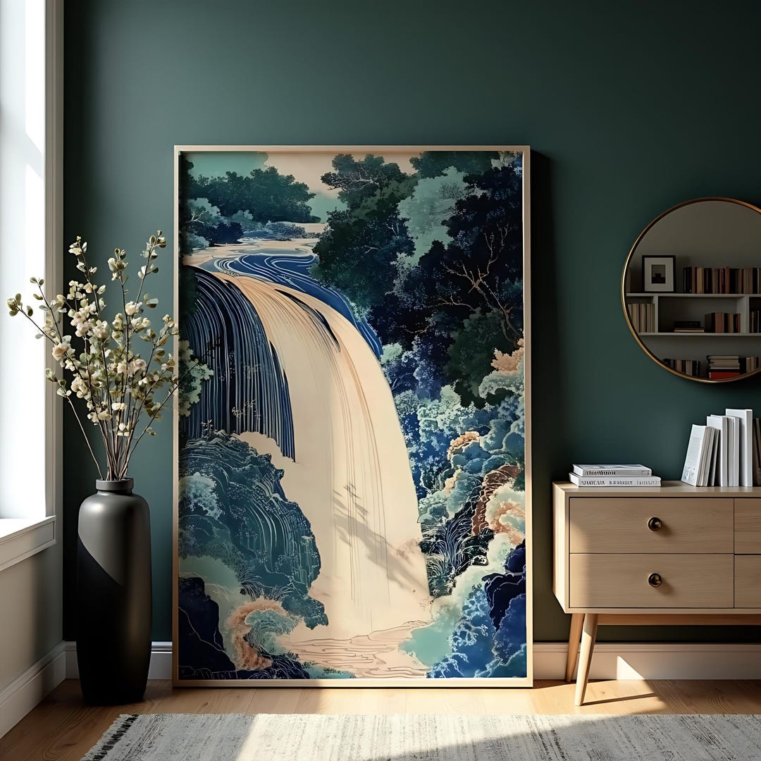 Japanese Waterfall Poster | Ukiyo-e Art Print | Vintage Asian Landscape ...