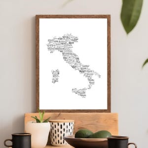 Italien Karte Druck, Italien Poster Reisedruck, Text Wörter Typografie Karte, modernes Wohnzimmer Wand Küche Schlafzimmer Kunst Dekor
