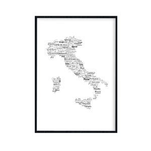 Italien Karte aus Schriften Druck - Poster für die Küche, Wohn- und Esszimmer, direkter Download