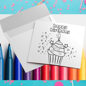 Pinte seus próprios cartões de aniversário, cartões de aniversário DIY para crianças, para imprimir, download instantâneo, download digital em PDF, cartão de bolo de aniversário