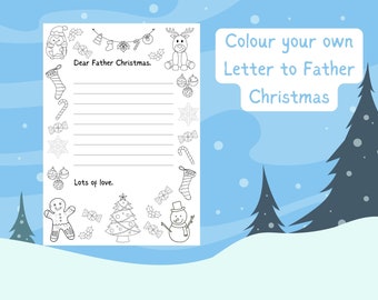 Letter to Father Christmas, Printable, Colouring Page, Instant Download, PDF Digital Download, A4 and US Letter