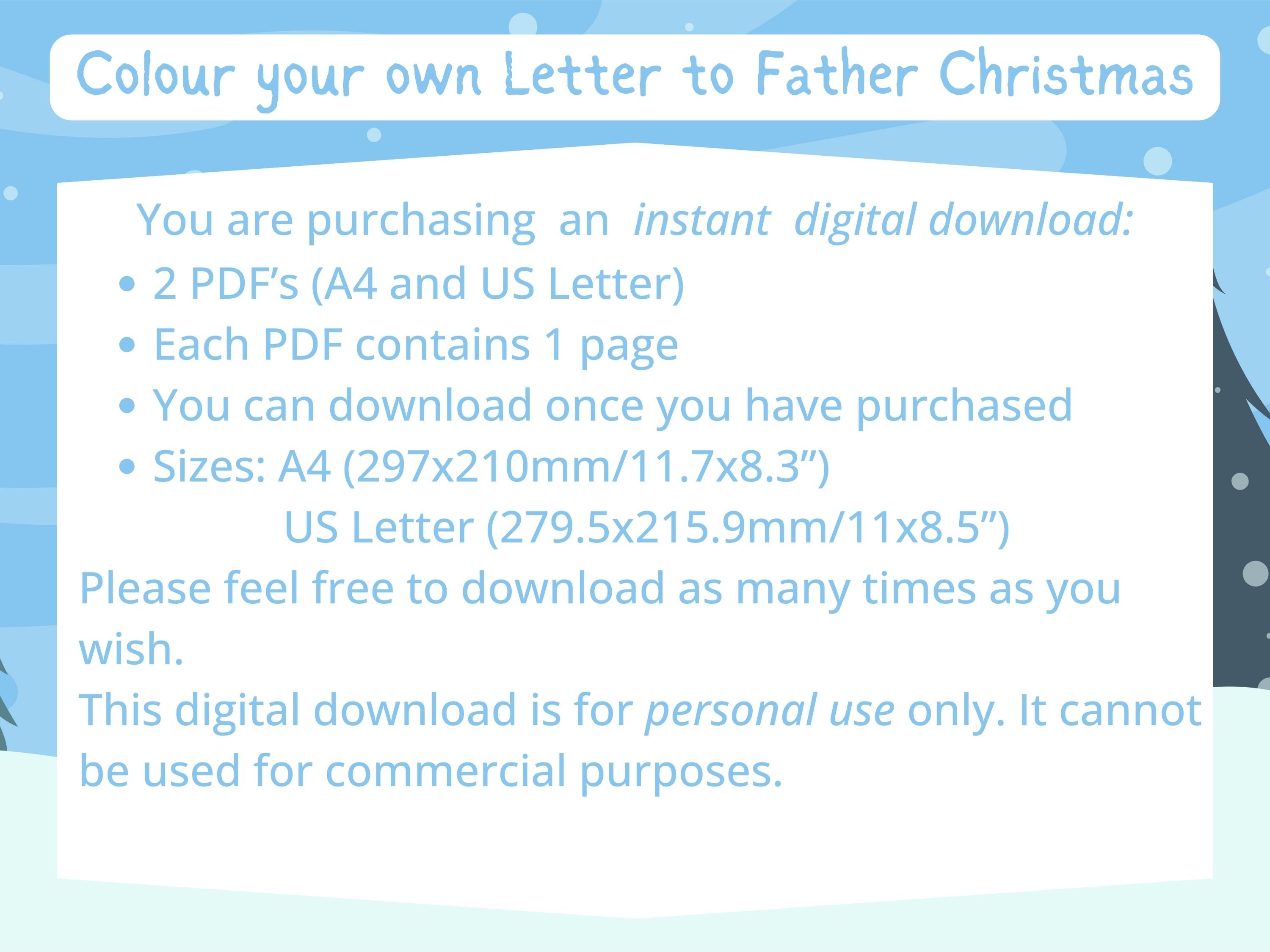 Letter to Father Christmas Printable Colouring Page Instant - Etsy