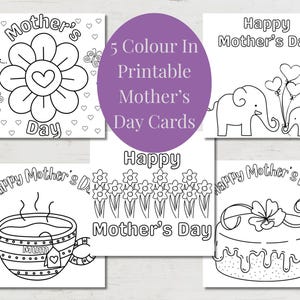 Tarjeta del Día de la Madre Colorea tus propias tarjetas, tarjetas del Día de la Madre DIY para niños, imprimibles, descarga instantánea, descarga digital en PDF, juego de tarjetas