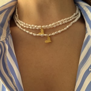 Pearl Necklace with Silver Heart Pendant