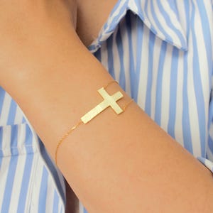 Handmade Sterling Silver Gold Cross Bracelet: Catholic Jewelry