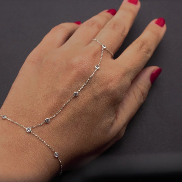 Stone Hand Chain Bracelets for Women, Boho Slave Bracelets, Ring Bracelets