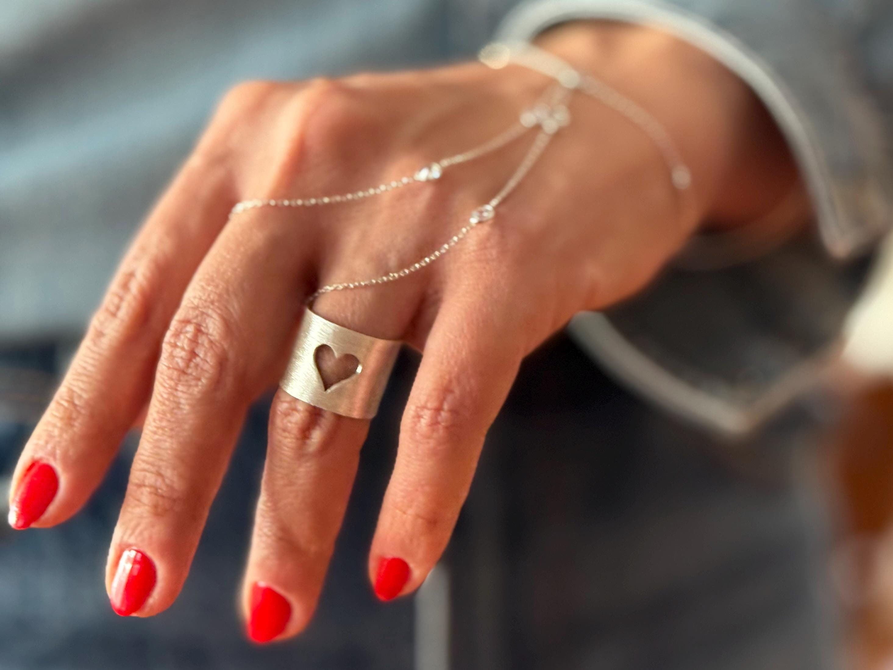 Sterling Silver Heart Ring %100 Handmade, Adjustable Ring