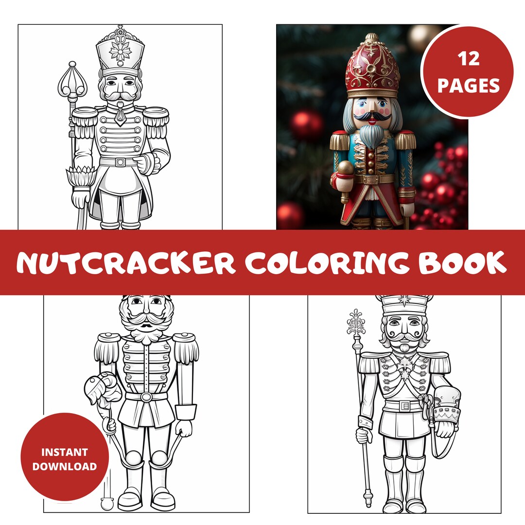 12 Grayscale Nutcracker Coloring Book | Printable Adult Coloring Pages ...
